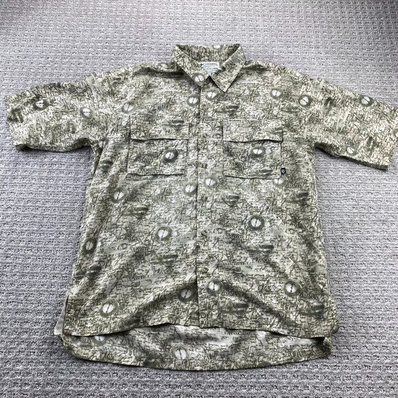 Vintage Columbia Sportswear Company Shirt Men M Brown Green Rayon Button Up Polo - Picture 1 of 8